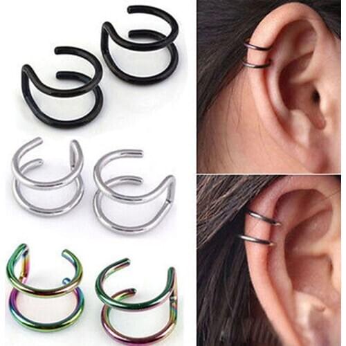 Fashion Sexy Womens Sleepwear Accessories No Pierced Ear Clip Simple Personality Stainless Steel Double C Cartilage Earring