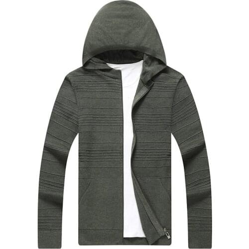 2021 Mens Autumn and Winter New Solid Color Sweater Fashion Hooded Knitted Cardigan
