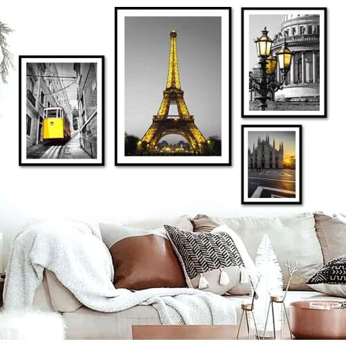 Paris Tower Square Night Tram Landscape Wall Art Canvas Painting Nordic Posters And Prints Wall Pictures For Living Room Decor