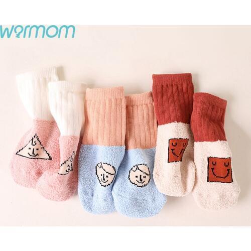 Warmom Infant Cartoon Sleep Socks Soft Coral Fleece Socks Winter Warm Baby Girls Boys Warm Socks 3 Colors Maternal Infant Supply