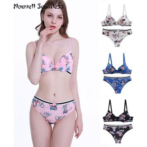 Nouvelle Seamless New Arrivals BCD G-string Women Underwear Set Plus Size Print Lace Bralette Bra Set Push Up Lingerie Set