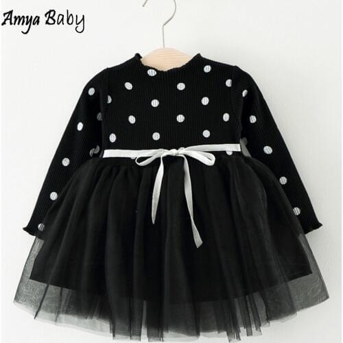 Baby Girl Autumn Dress Polka Dot Knitted Mesh Patchwork 1 Year Baby Girl Birthday Dress Princess Costume Kids Christmas Clothes