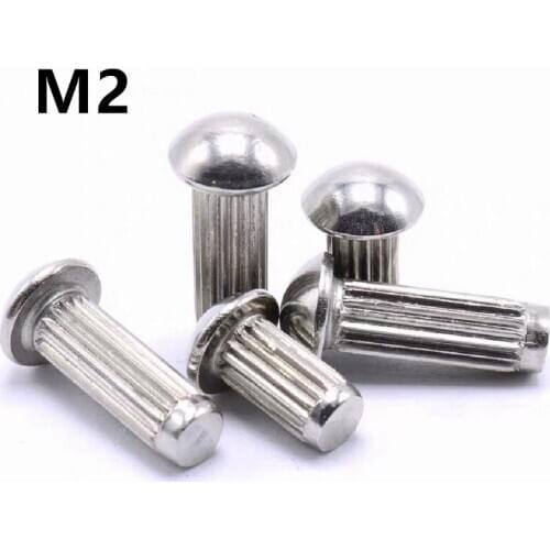 200PCS M2x3/4/5/6/8mm 304 Stainless Steel Semi Button Round Head Knurled Shank Solid Rivet GB827 for Label Name Plate