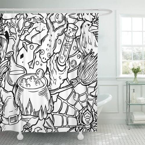 Bird Color Halloween Pattern Witch Stuff Black and White Shower Curtain Waterproof Polyester 60 x 72 inches Set with Hooks