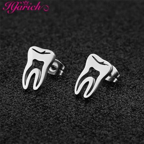 Dentist Tooth Stud Earrings for Women Men Doctor Nurse Jewelry Smile Face Lips Eyes Hand Small Earrings Medical Graduation Gift