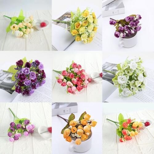 Special offer 20 flower head 1 bouquet small bud rose piece simulation flower silk flower rose DIY wedding home Christmas decora