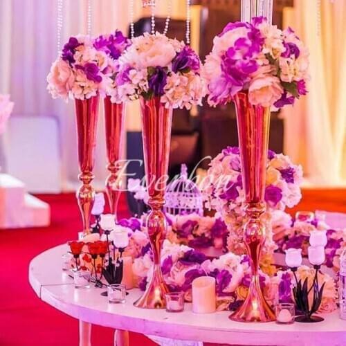 Wedding Table Decoration Centerpiece Vases 75 cm Tall Metal Vase Gold Trumpet Vase