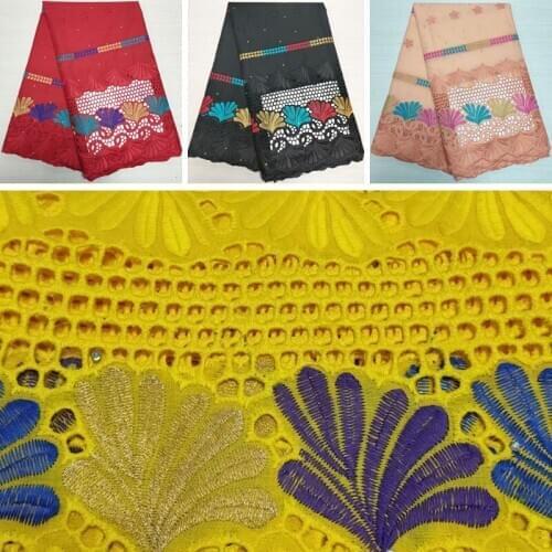 High Quality African Nigerian Tulle Lace Fabric Wedding Party Gown Dress Swiss100% Cotton Fabric Embroidered Damask 2.5Yards