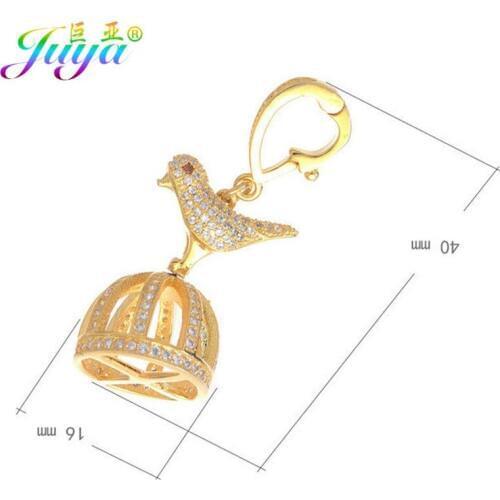 Jewelry Findings Accessories Micro Pave Zircon Bird Crown Pendant For Women Sweater Pearls Tassel Necklace DIY Making Gift