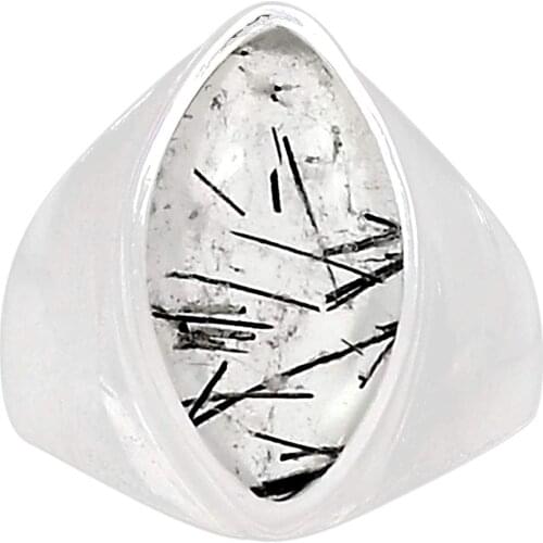 Genuine BLACK RUTILE Ring 925 Sterling Silver Jewelry,USA Size :8.25, MHBAR3631