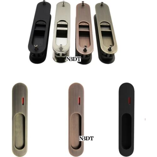 Zinc Alloy Flush Finger Sliding Door Pull Lock Latch With Red Indicator Japanese Style Bedroom Bathroom Matte Black Bronze