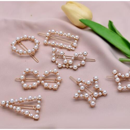 Pearl Hair Clip 2019 Hot Sale Korean Design Geometric Female Hairclips for Women Girl Barrette Stick Headbands Hair Accessories