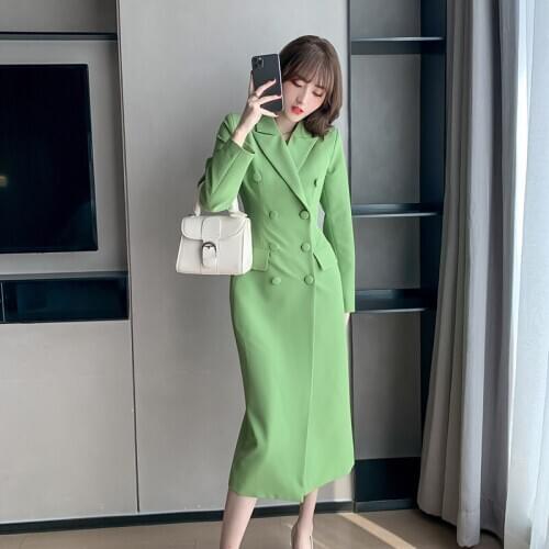 2021 Fashion New Arrival Double Breasted Streetwear Trench Coat Spring Winter Green Long Casual Blazer Coat Jacket for Women