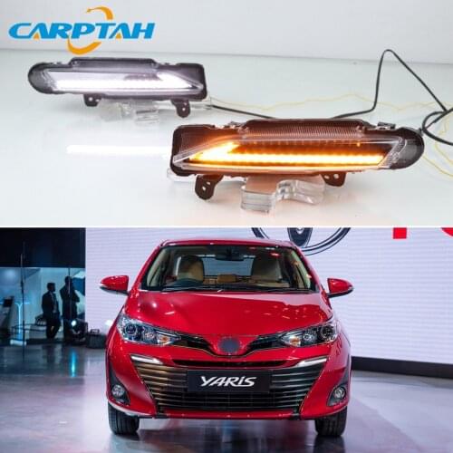 12V Car LED DRL Daylihgts For Toyota Yaris 2017 2018 2019 Yellow Turn Signal Fog Lamp LED Daytime Running Light