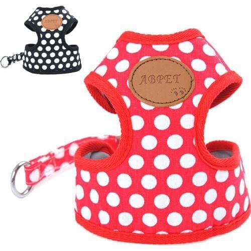 2 Colors Soft Breathable Dot Printed Dog Harness Traction Belt Nylon Mesh Vest Harness for Puppy Cat Pets Chest Strap Leash