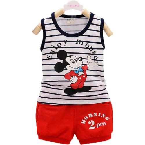2020 Summer Infant Cartoon Mickey Sets Clothes Baby Boys Girls Cotton Sleeveless T-shirt Vest +Shorts Suits Clothing Kids Outfit