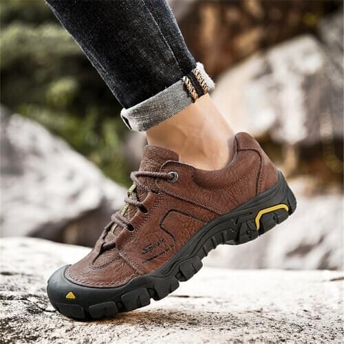 2021 new leather hiking shoes low-top outdoor off-road mens shoes wear-resistant breathable sports shoes