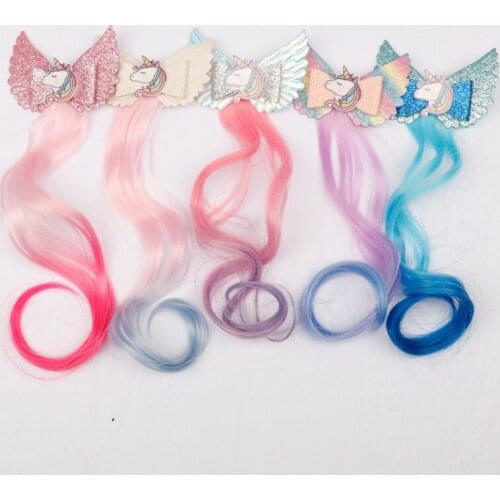 5pcs/lot New Girls Cute Cartoon Unicorn Colorful Wigs Hairpins Princess Sweet Hair Clips Barrettes Kids Fashion Hair Accessories