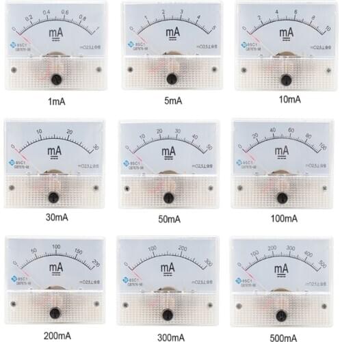 85C1-UA Ammeter Mechanical Pointer Type Analog Current Panel Meter Current Meter DC 50/100/200/500UA/MA