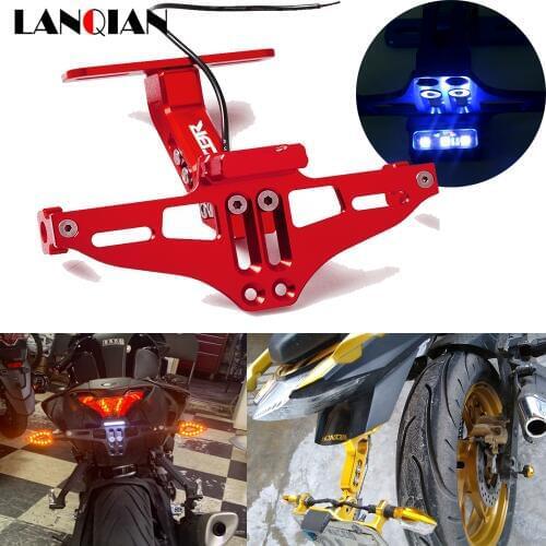 Motorcycle Adjustable Angle Aluminum License Plate Frame Bracket LED Light For Honda CBR 600 1000 RR cbr 600rr 1000rr CBR600RR