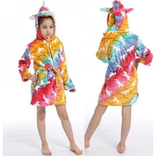 Hot Sell Children Bathrobe Baby Bath Robe Animal Rainbow Unicorn Hooded For Boys Girl Pyjamas Nightgown Kids Sleepwear