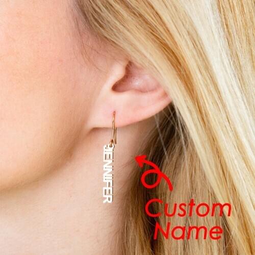 EManco Customized Name Pendant Earrings for women Gold Personalized Letter 316L Stainless Steel earrings Dropshipping