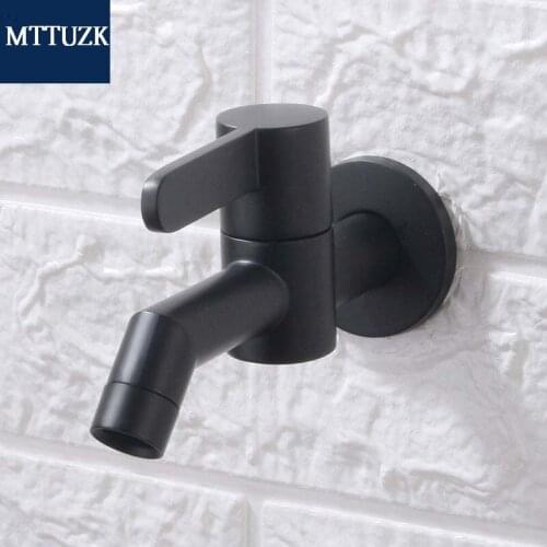 Splashproof bathroom wall-mounted mop pool faucet Single cold black brass basin faucet golden Balcony wash basin tap