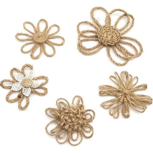 5Pcs Jute Burlap Flowers Handmade Burlap Flowers Jute Twine for DIY Handmade Floral Crafts Making Home Wedding Party Decoration