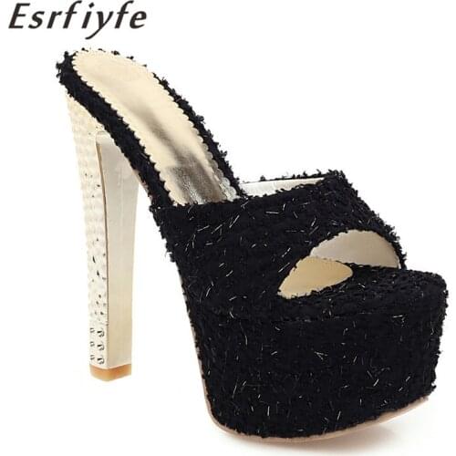 ESRFIYFE 2021 New Walking Show Stripper Heels Shoes Woman Platforms High Heels Slippers Women Sexy Fish Mouth Shoes Size 34-43