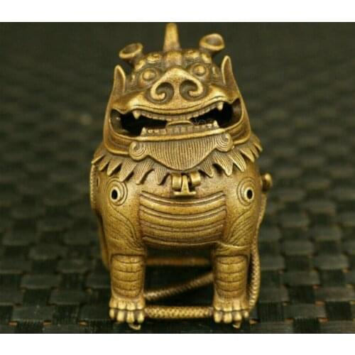 Chinese old bronze kirin leo statue Handcarved figure incense burner decoration