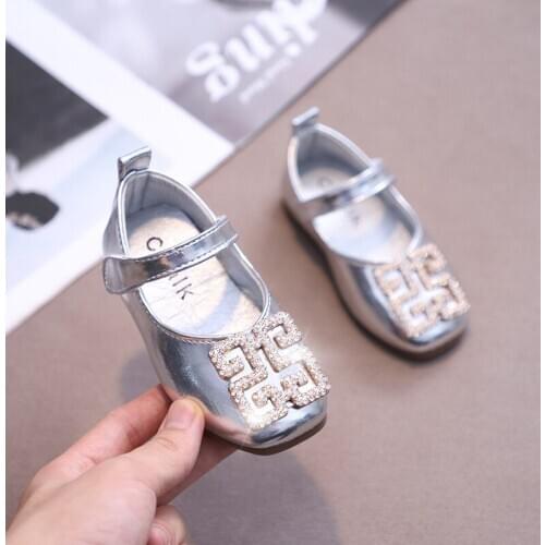 Girls Dress Shoes Bling Silver Wedding Shoes For Baby Gold Mary Janes Girls Shoes Toddlers Non-slip Patent Leather Soft Flats