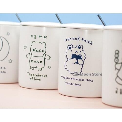 Cute Animal Bear Rabbit Coffee Mug with Lid and Spoon Creative Cartoon Ceramic Mug Milk Mug Tea Cup Birthday Gifts 380ml