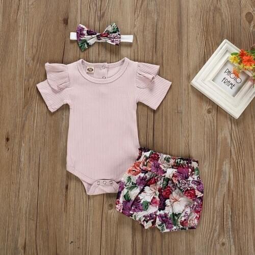 Newborn Kids Baby Girls Outfits Clothes Romper Bodysuit+Flower Print Shorts Set Infant Clothing For Baby Girls Clothes Set 2020