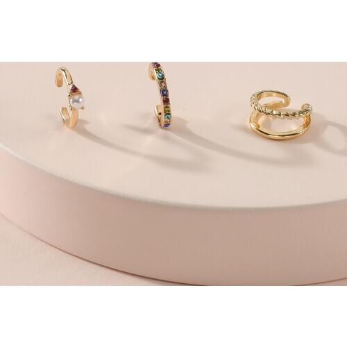 LUNA CHIAO Rainbow Colorful Crystal Pearl Mini Stackable Cuff Earrings Set for Women Fashion Jewelry Gift