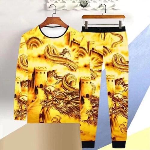 New Mens Sets Casual Tracksuit Men Streetwear 3D print Long sleeve Tops Tees+Fashion Elastic waist Trousers Harajuku Sets Men
