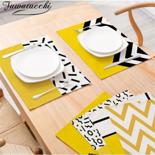 Fuwatacchi Geometric Printed Kitchen Placemat For Dining Table Mats Cotton Linen Pads Cup Bowl Coaster Home Decor Table Napkins