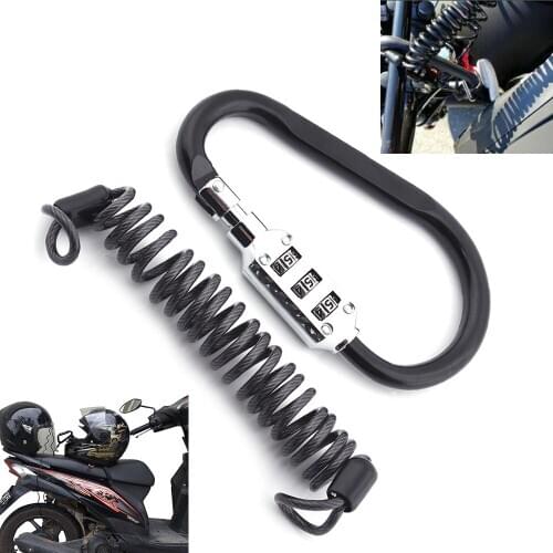 Motorcycle Helmet Lock Combination PIN Locking Coiled Anti-Theft Tether Cable Retractor Cable Bicycle scooter Universal Black