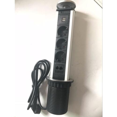 2019 Customized data internet rj45 rj11 tel pop up socket hidden in the desk when no use with three power 2 charge USB led light