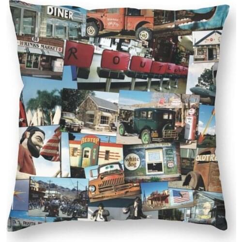 Route 66 Retro Vintage Classic Attractions Photography Cushion Cover 45x45cm Home Decorative Printing Throw Pillow Case for Car