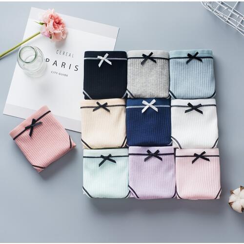 New Solid Bow Cotton Soft Womens Underwear Striped Cute Pink Black Summer Girl Panties High Quality Gift Sexy Mid-Rise Briefs