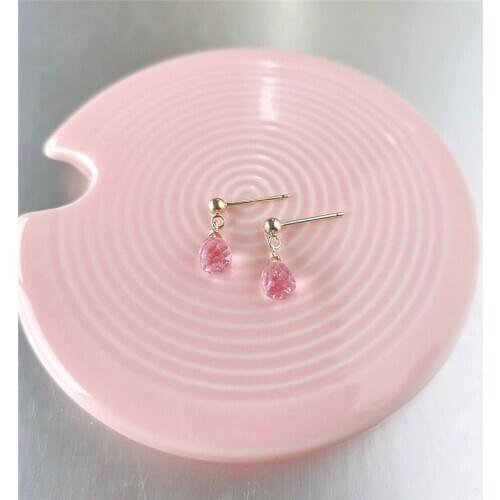 DAIMI Faceted Water Drop Pink Topaz Earrings Female Genuine Gemstones 14k Gold Filled Pink Gem Earrings Custom