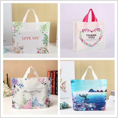 50pcs Thicker Large Plastic Bag Simple and Fresh with Handles Clothing Store Shopping Bag Wedding Gift Jewelry Packaging Bag