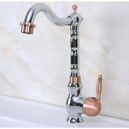 Polished Chrome Antique Red Copper Brass Single Handle One Hole Bathroom Basin Kitchen Sink Swivel Spout Faucet Mixer Tap mnf909
