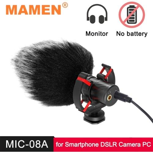 MAMEN Aluminum Alloy Professional Vlog Shotgun Microphone Video Monitor MIC for Smartphone DSLR Camera PC Recording Microphone