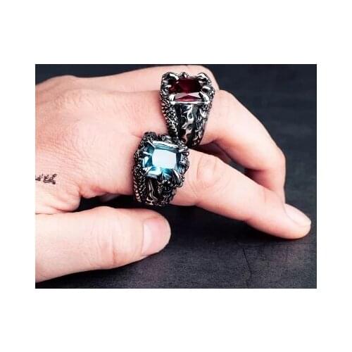 Drop shipping exqusite Dragon Claw Ring With Red Blue Black Stone Crystal Stainless Steel jewelry for men Gift OSR088