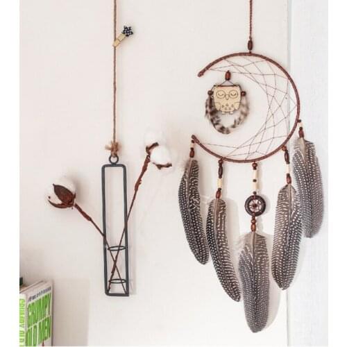 Handmade Owl Feather Dream Catchers 16cm Round Ring Circle Hanging Outdoor Decorations Bedroom Home Bedroom Wall Pendant Decor