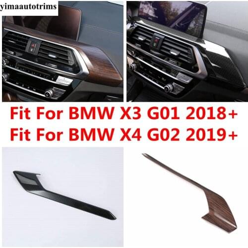 Wood Grain / Carbon Fiber Interior For BMW X3 G01 2018 - 2021 X4 G02 2019 - 2021 Central Navigation GPS Display Frame Cover Trim