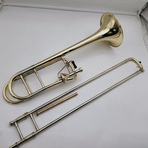 High Quality Bb-F# Tune Tenor Trombone Brass Plated Lacquer Gold Customize Logo Professional Musical Instrument With Case Golves
