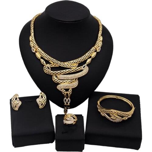 Yulaili Exquisite Vintage Design Dubai Jewelry Set Necklace Earrings Bracelet Ring Gothic Accessories Wholesale