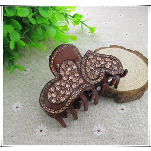 Acrylic Peach Heart Shape Full Rhinestone Hair Claw Wedding Luxury Hair Accessories For Women Crystal Hair Jewelry 3 Colors